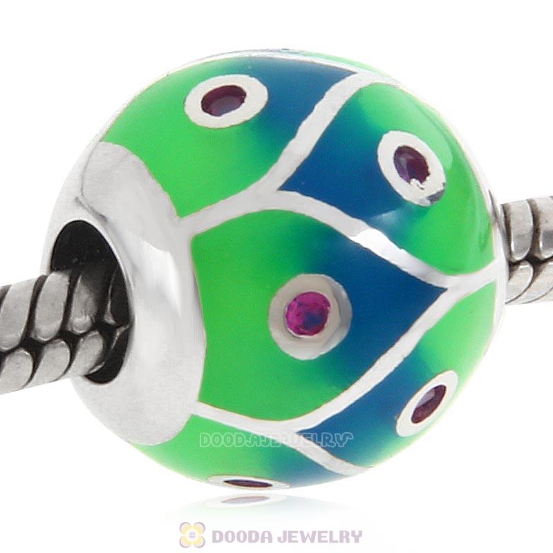 European Style Round Ball Bead 925 Sterling Silver with Enamel