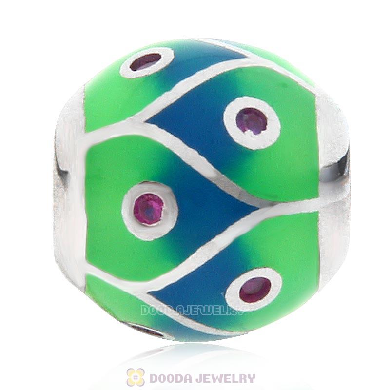 European Style Round Ball Bead 925 Sterling Silver with Enamel