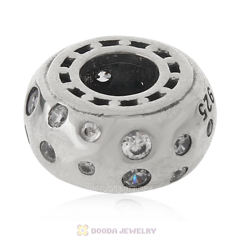 925 Sterling Silver European Style Spacer Bead with Clear Stone