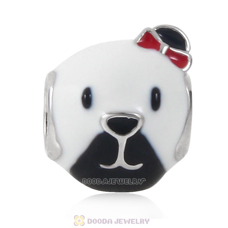 Puppy Dog Charm 925 Sterling Silver Bead with Enamel