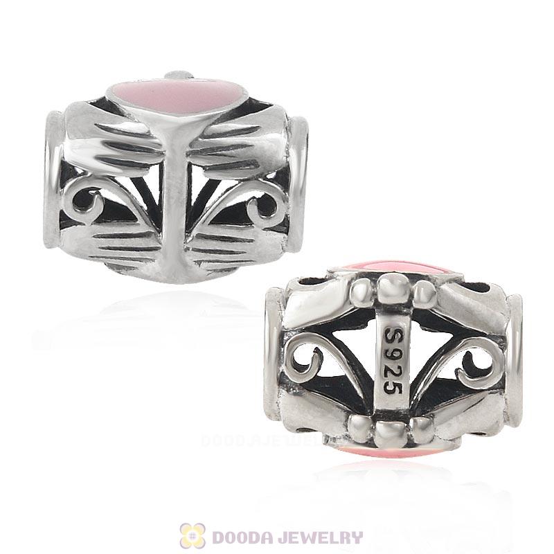 Hand Holding Love Charm 925 Sterling Silver Pink Enamel Bead