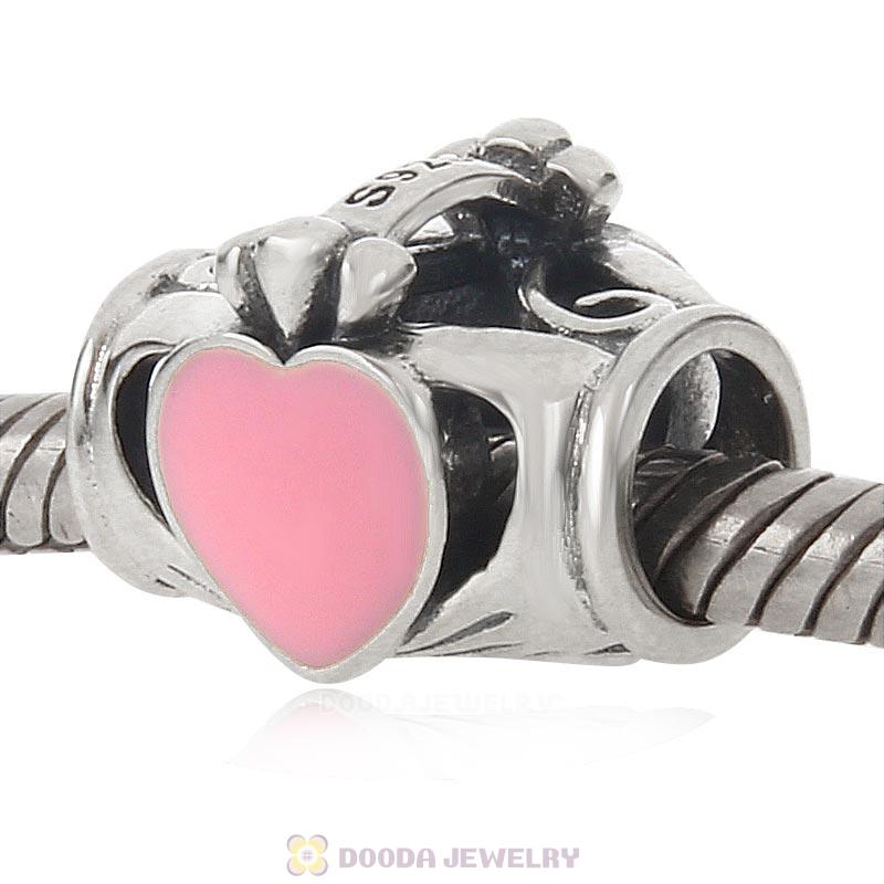 Hand Holding Love Charm 925 Sterling Silver Pink Enamel Bead