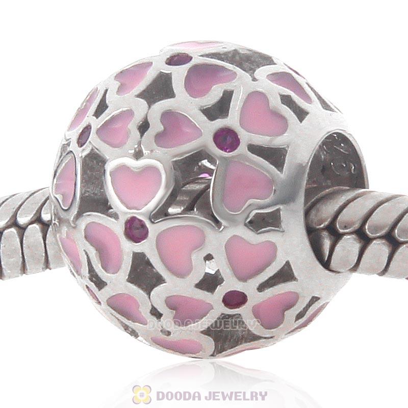 925 Sterling Silver Pink Flower Love Charm Bead