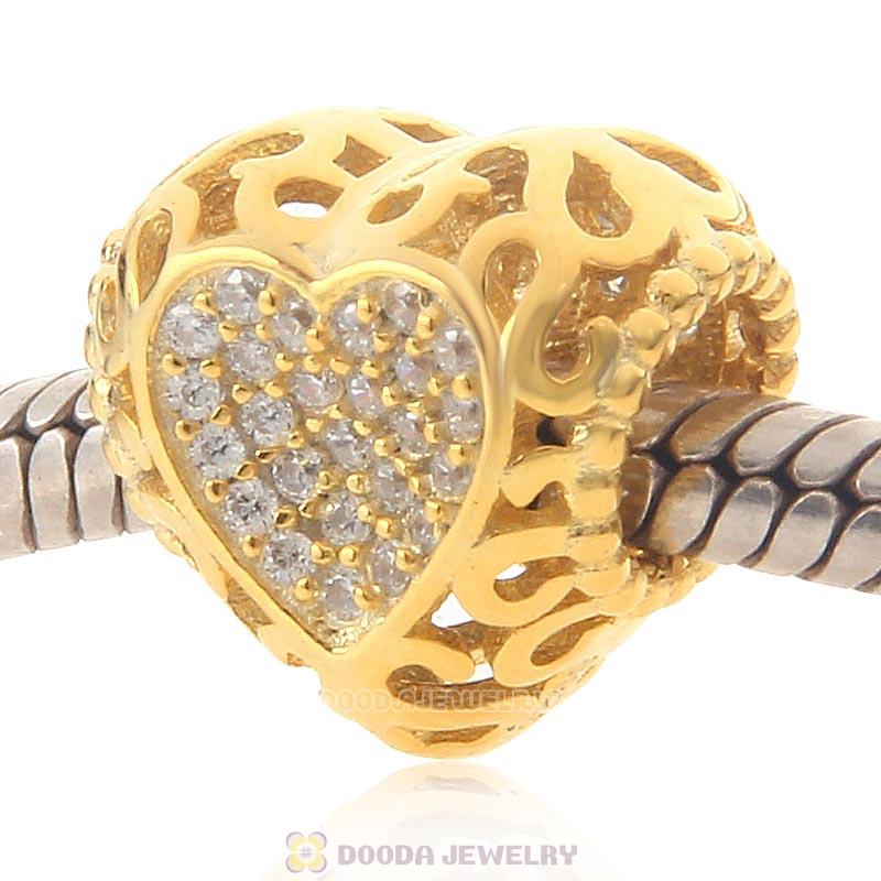 Gold Plated 925 Sterling Silver Love Charm with Clear CZ