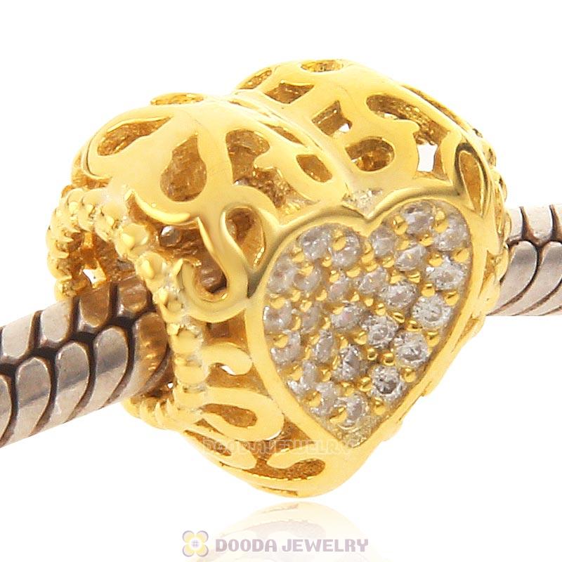 Gold Plated 925 Sterling Silver Love Charm with Clear CZ