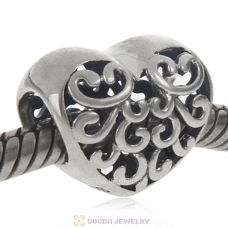 925 Sterling Silver Filigree Heart Charm Antique Style