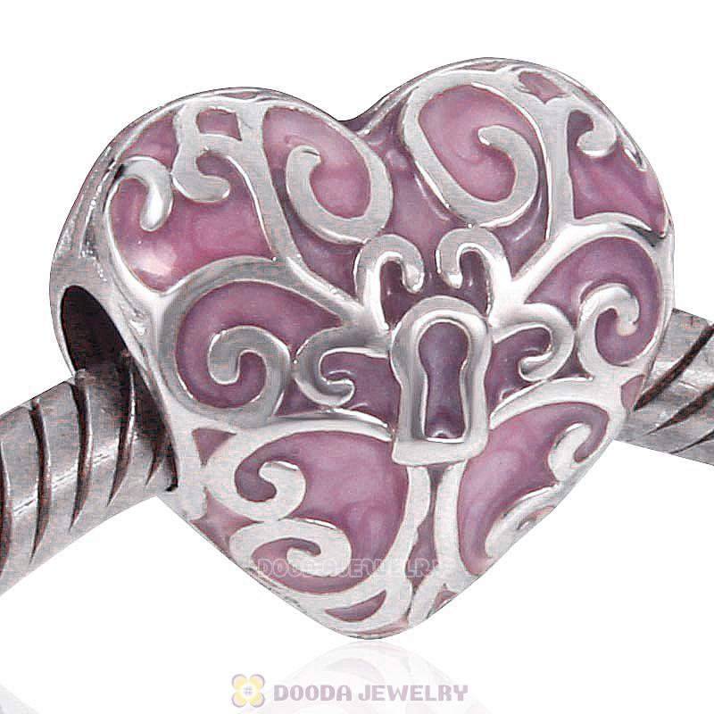 925 Sterling Silver Butterfly Heart Pink Charm Bead