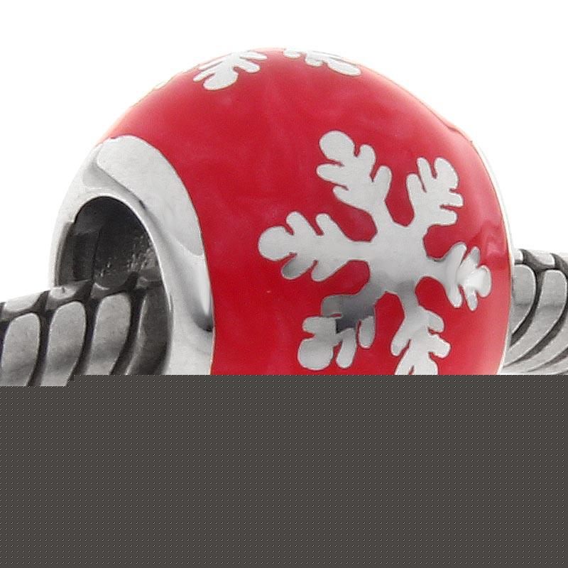 925 Sterling Silver Xmas Snowflake Bead with Red Enamel