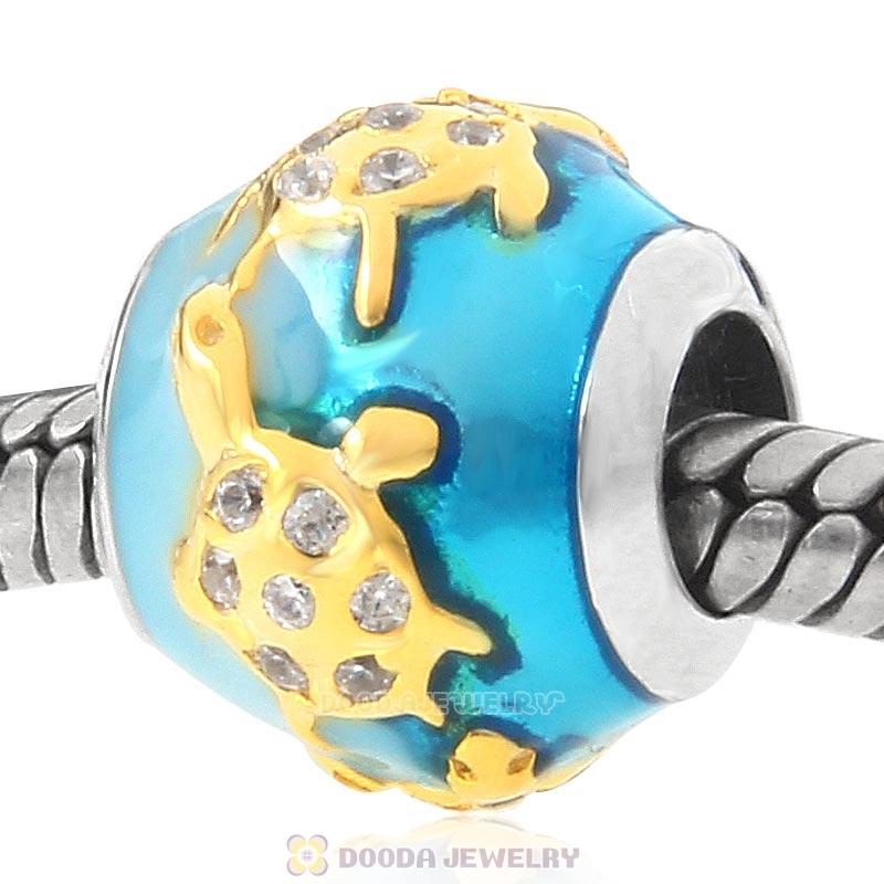 925 Sterling Silver Turtle on Blue Sea Charm Bead