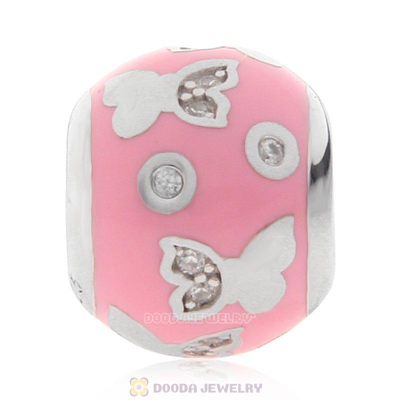 925 Sterling Silver Pink Enamel Butterfly Charm Bead