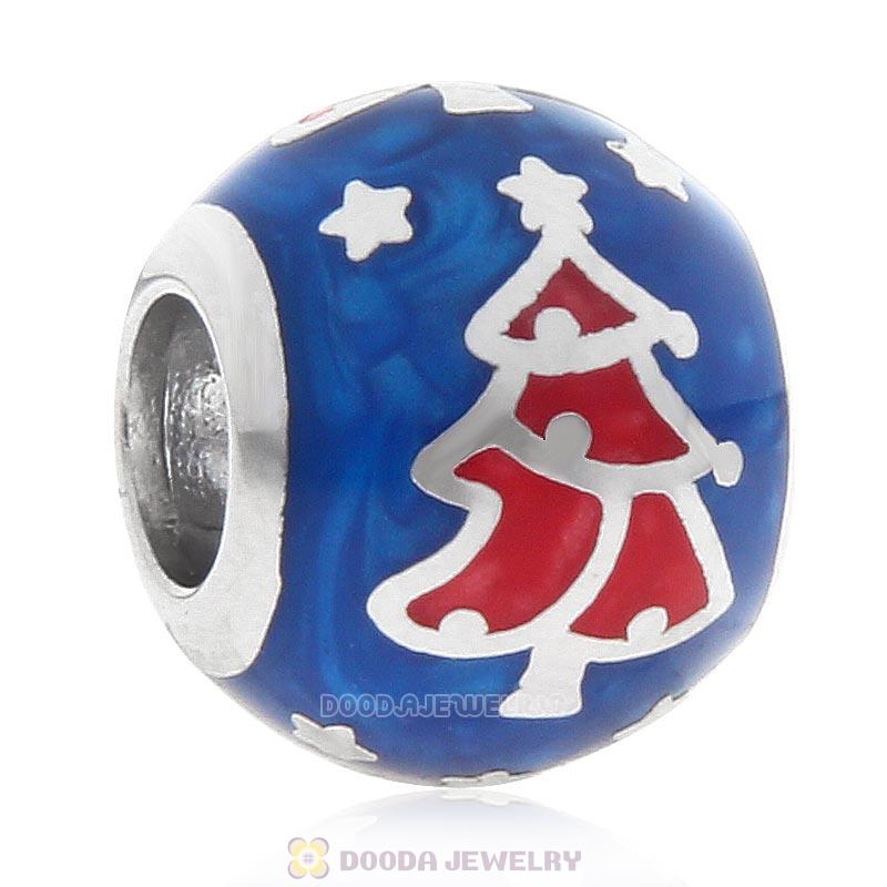 925 Sterling Silver Xmas Tree Bead with Blue Enamel