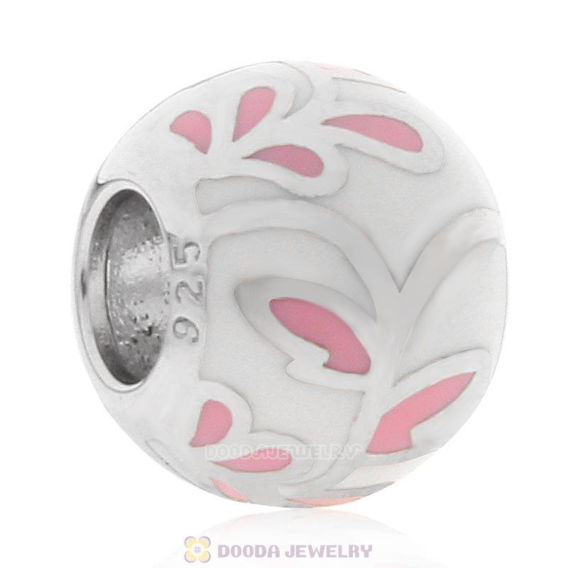 925 Sterling Silver White Enamel Leave Charm Bead