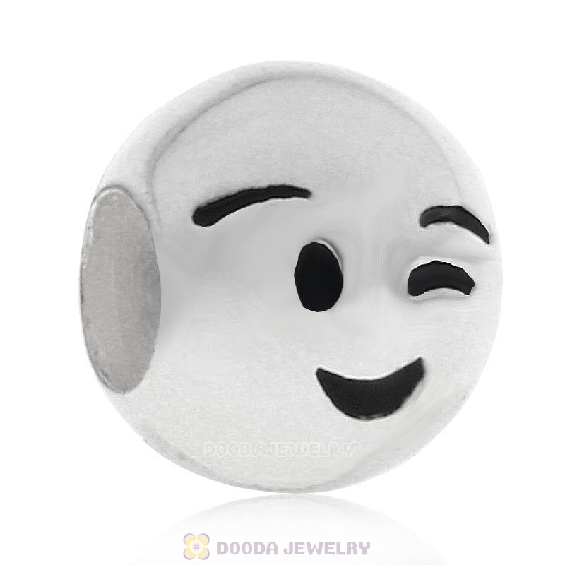 925 Sterling Silver QQ Emoji Wink Face Beads