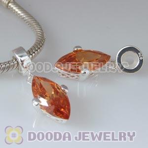 925 Sterling Silver European Style Charms with Big Brown Olive Stone