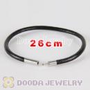 26cm black slippy leather chain, silver plated needle clasp fit Jewelry, European Beads, Lovecharmlinks etc