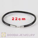 22cm black slippy leather chain, silver plated needle clasp fit Jewelry, European Beads, Lovecharmlinks etc