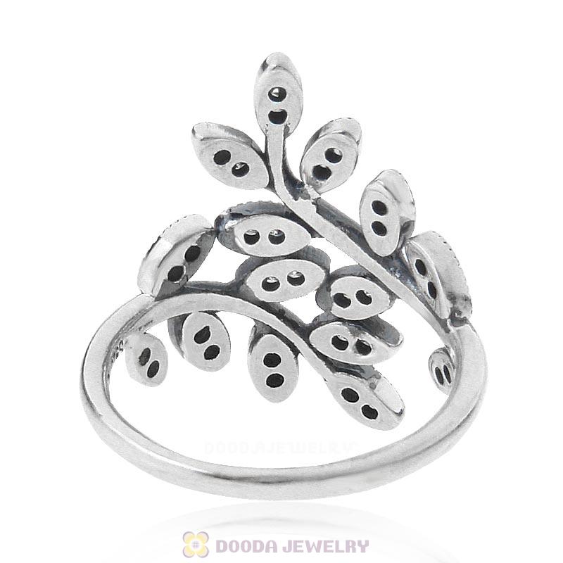 925 Sterling Silver Sparkling Leave Ring with Clear CZ