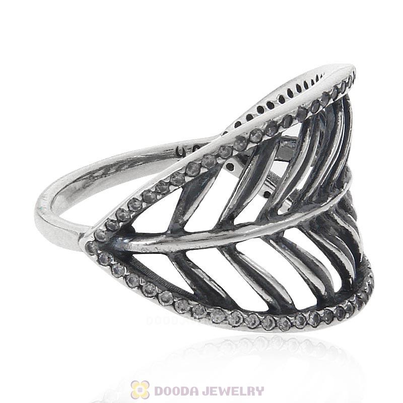 925 Sterling Silver Leave Ring with Clear CZ