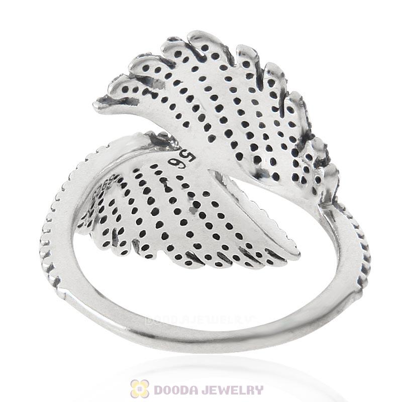 925 Sterling Silver Majestic Feathers Ring with Clear CZ