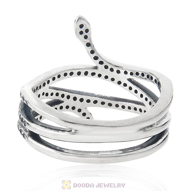 925 Sterling Silver Snake Ring with Clear CZ