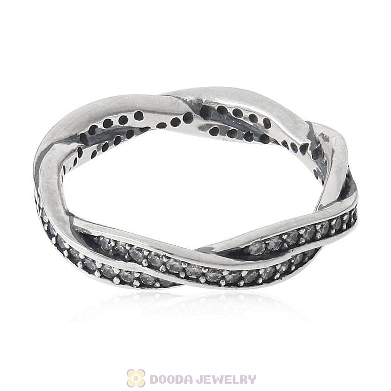 925 Sterling Silver Twist of Fate Ring with Clear CZ