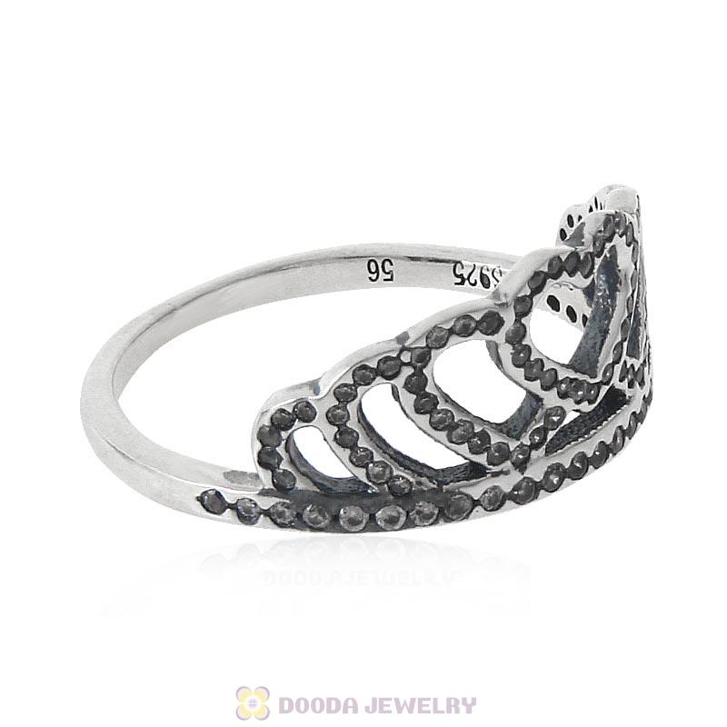 925 Sterling Silver Hearts Tiara Ring with Clear CZ