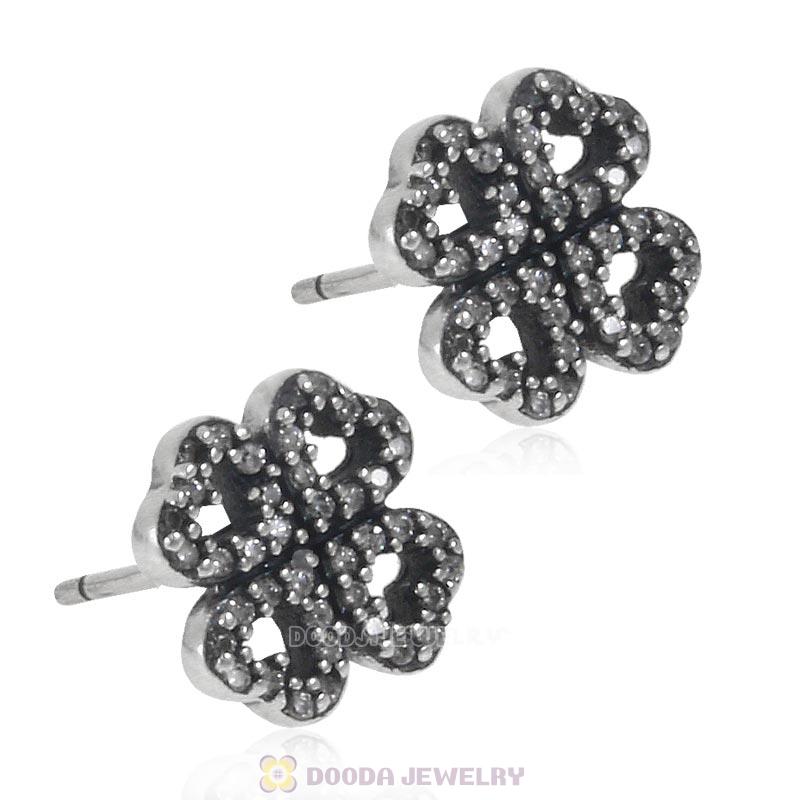Petals of Love Stud Earrings with Clear CZ 925 Sterling Silver