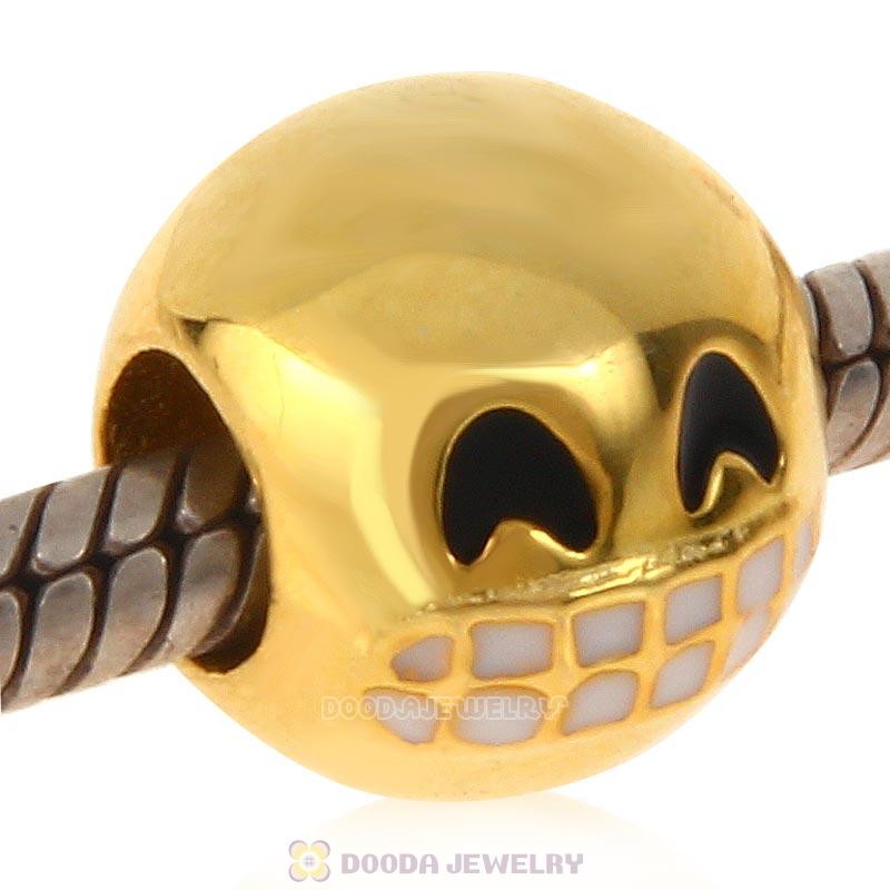 Gold Plated 925 Sterling Silver Emoji Grin Face Beads