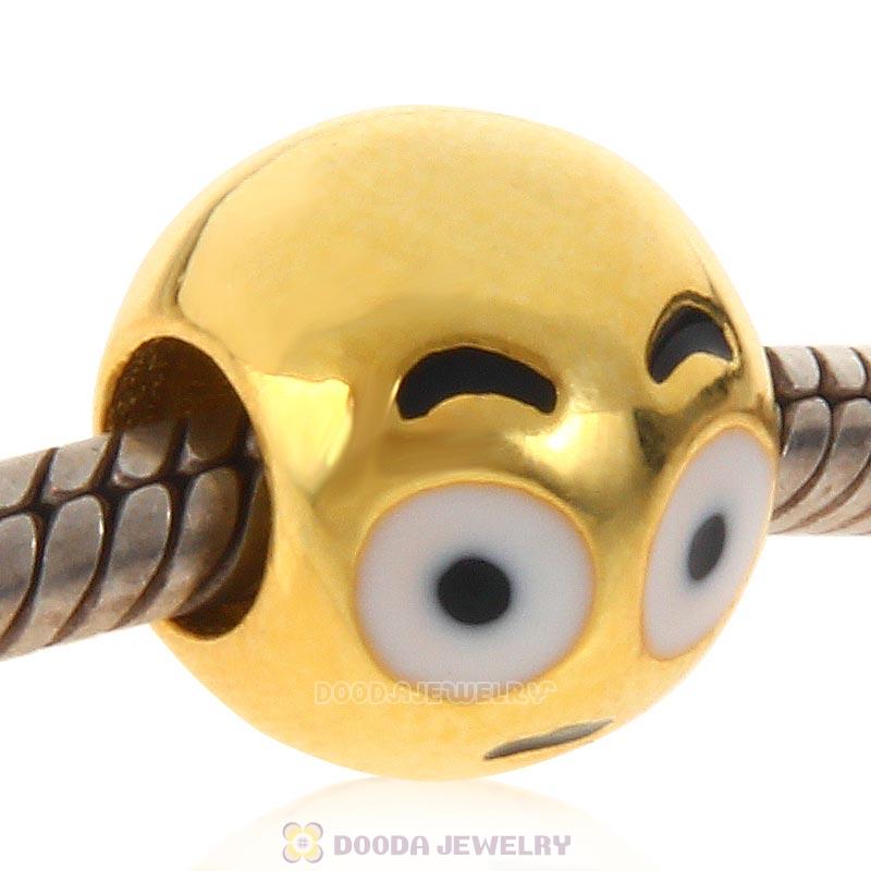 Gold Plated 925 Sterling Silver Emoji Moony Face Beads