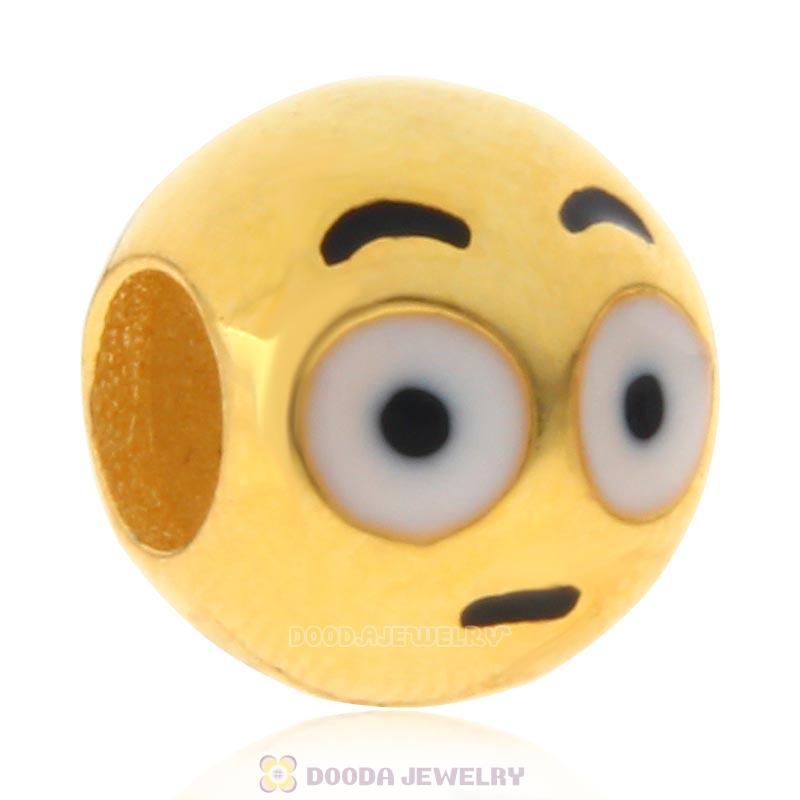 Gold Plated 925 Sterling Silver Emoji Moony Face Beads