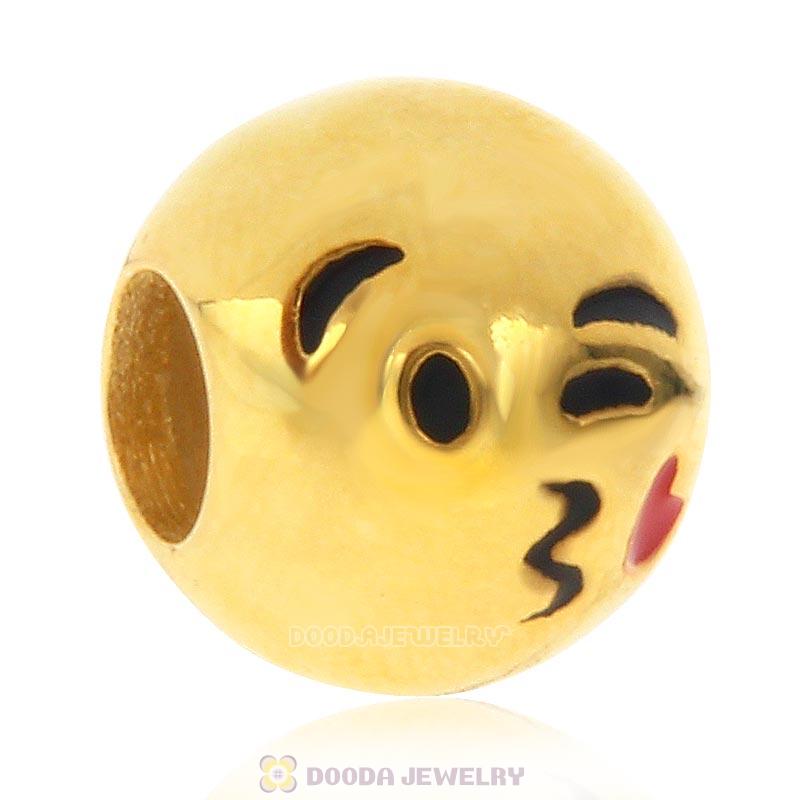Gold Plated 925 Sterling Silver Emoji Kiss Love Face Beads