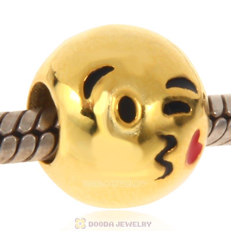 Gold Plated 925 Sterling Silver Emoji Kiss Love Face Beads