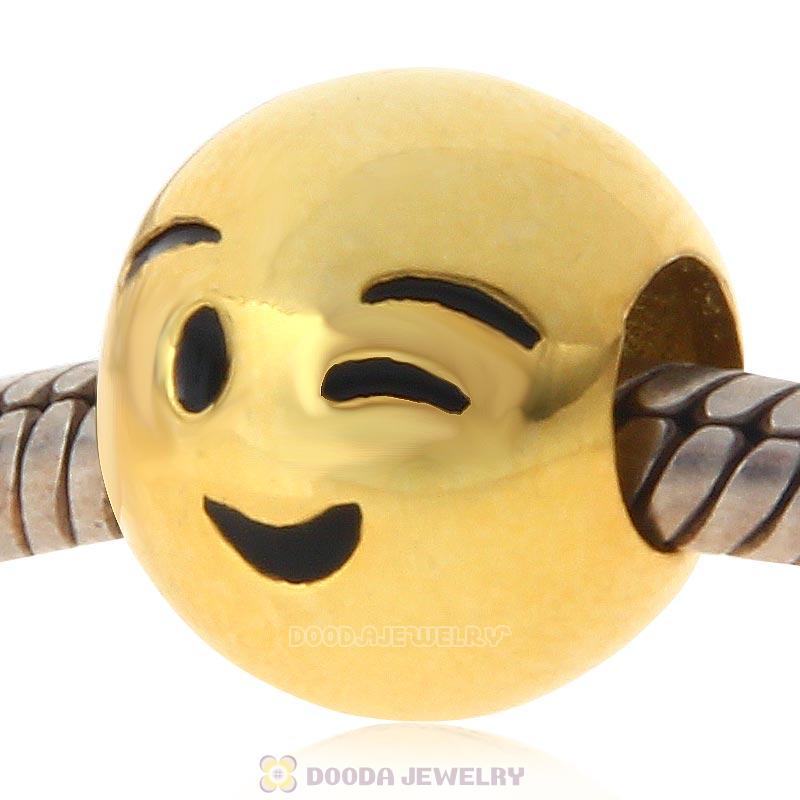 Gold Plated 925 Sterling Silver Emoji Wink Face Beads
