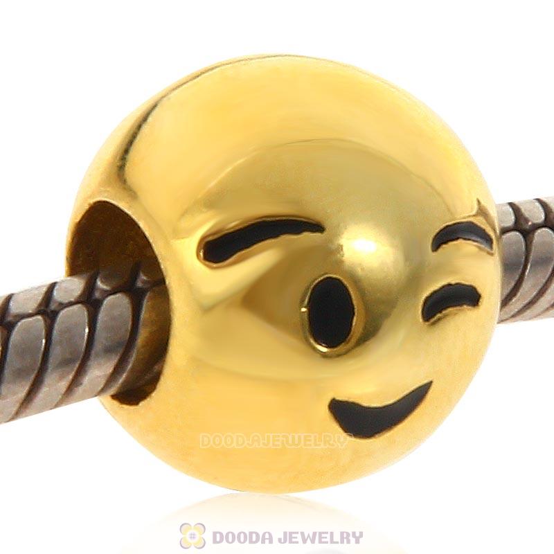 Gold Plated 925 Sterling Silver Emoji Wink Face Beads