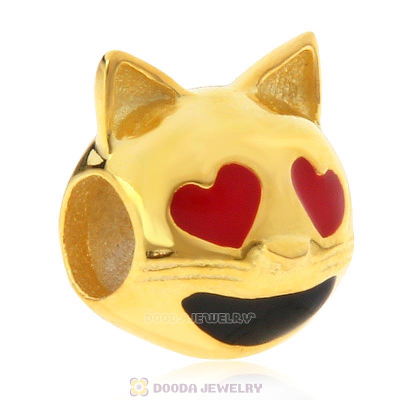Gold Plated 925 Sterling Silver Emoji Face Anthomaniac Cat Beads