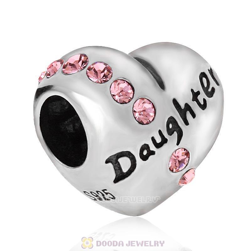 Daughter Heart Charm-Pink Crystal