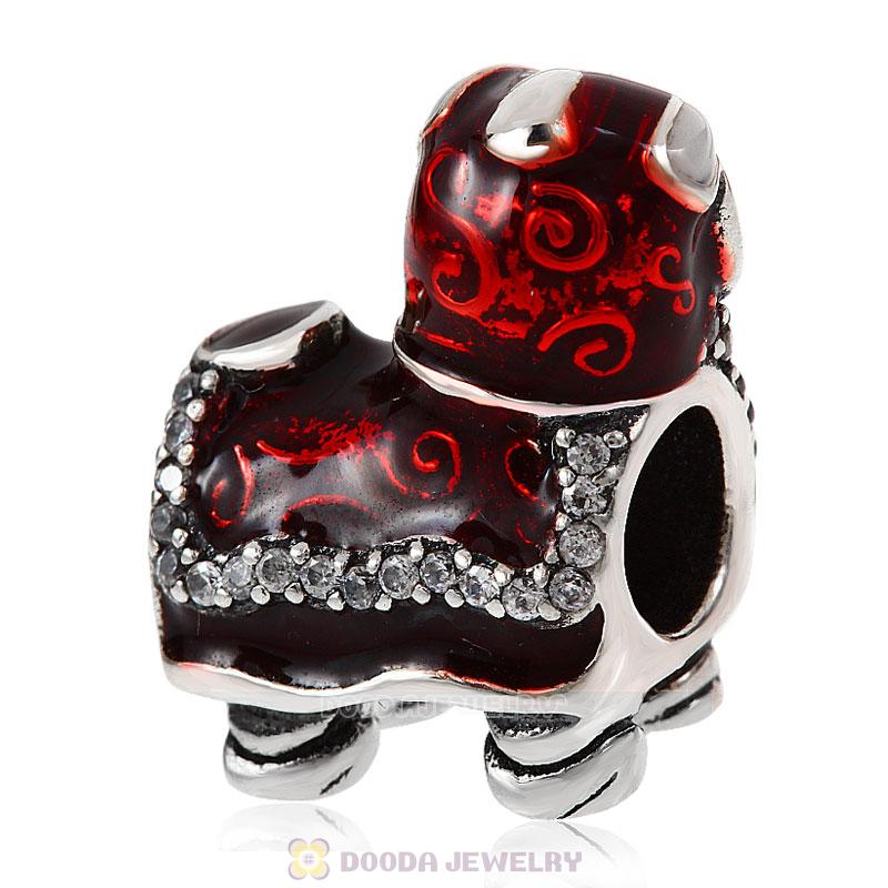 Dance Lion Charm with Enamel 925 Silver