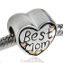 925 Sterling Silver Gold Plated Love Best Mom Heart Bead