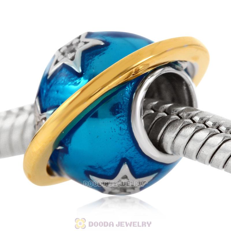 Blue Earth Enamel Charm Bead with Gold Plated