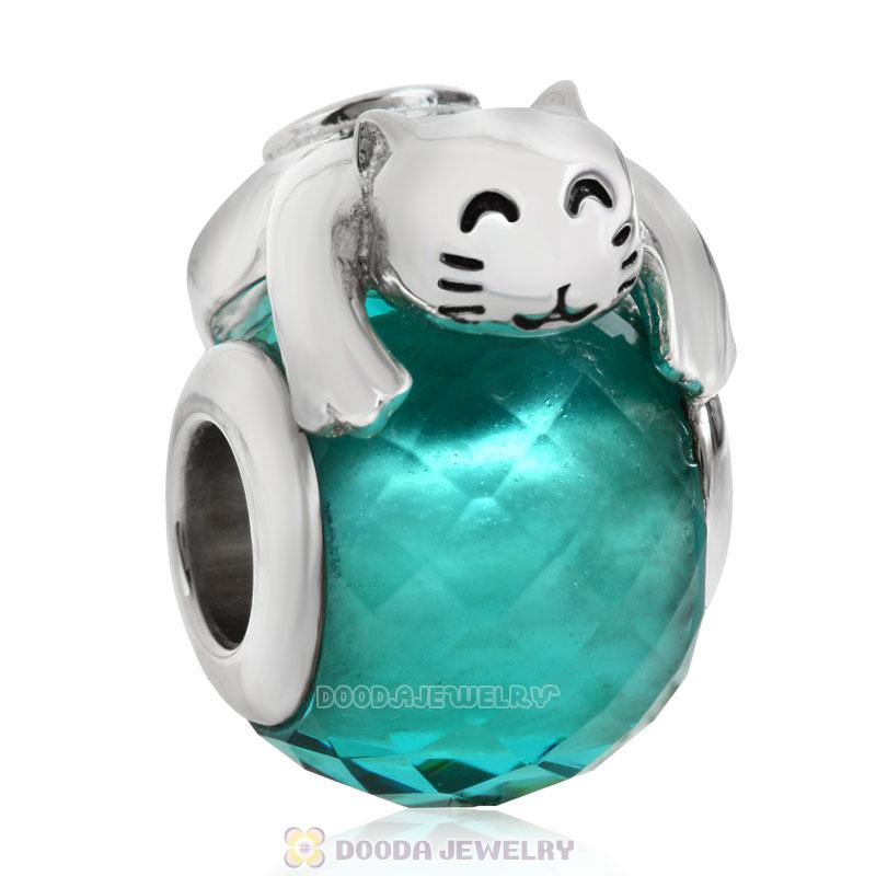 Cute Cat Charm Faceted Glass Bead