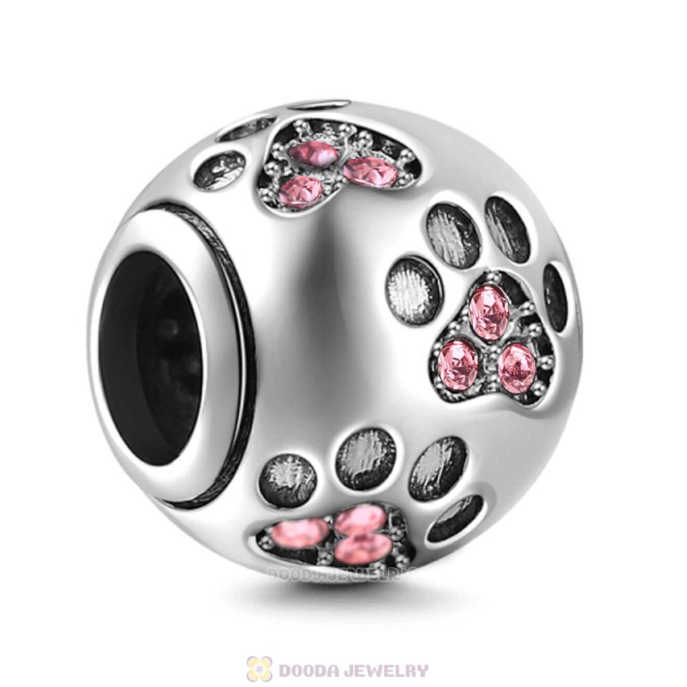 Dog Paw Print Charm Pink Crystal
