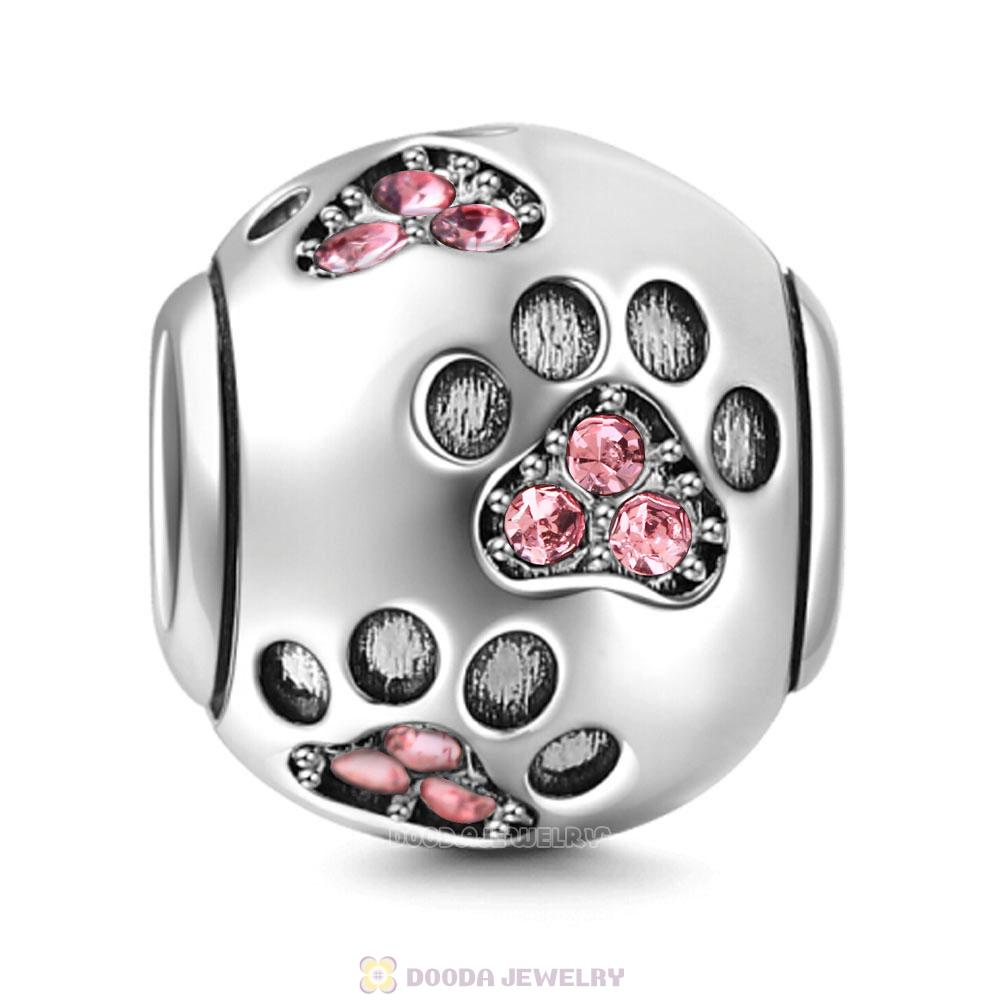 Dog Paw Print Charm Pink Crystal