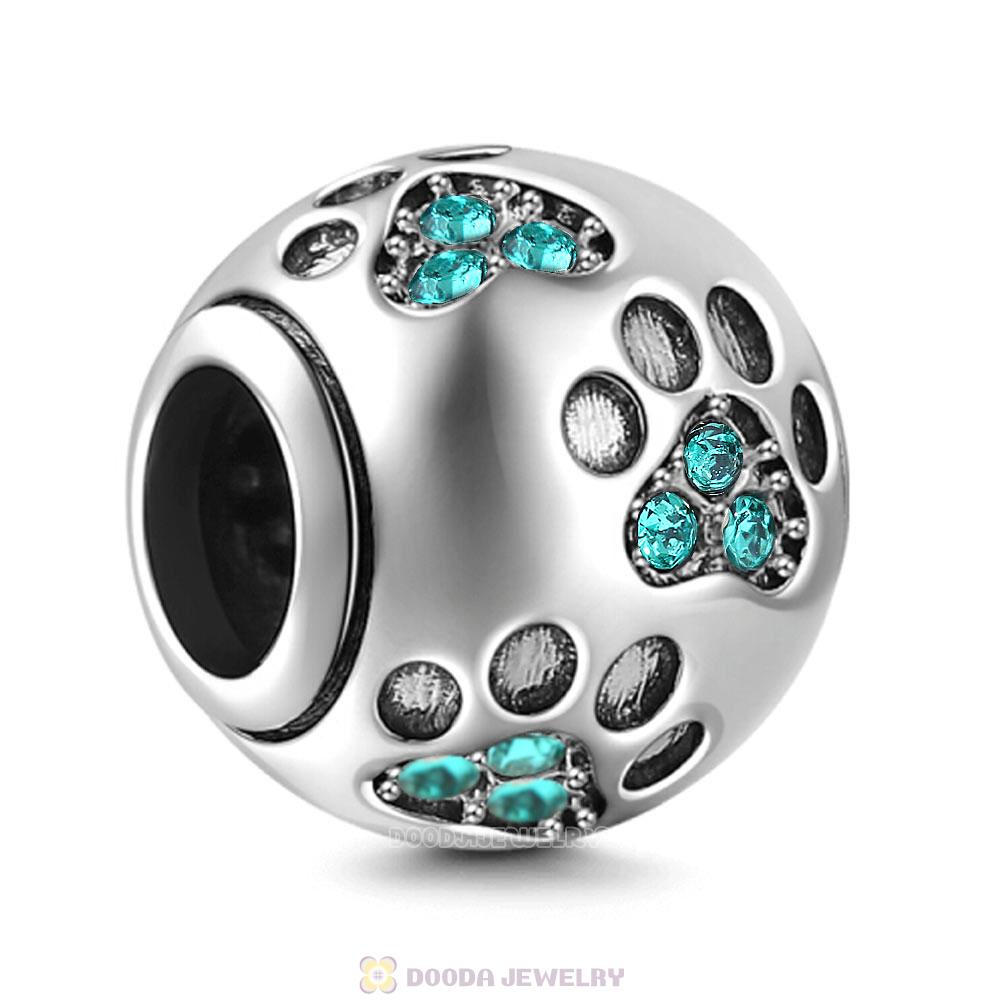 Dog Paw Print Charm Blue Zircon Crystal