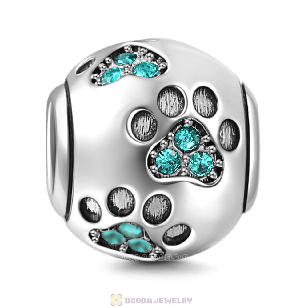 Dog Paw Print Charm Blue Zircon Crystal