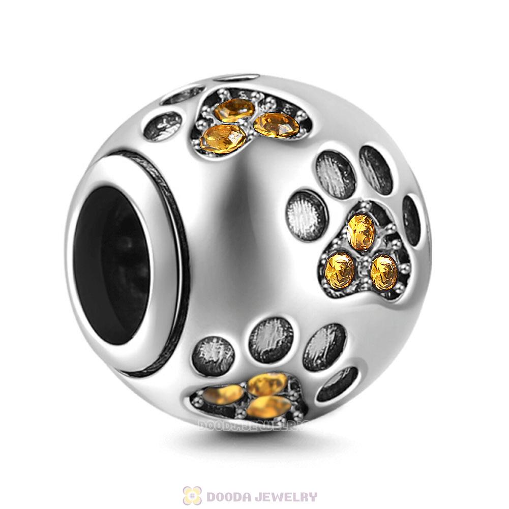 Dog Paw Print Charm Topaz Crystal