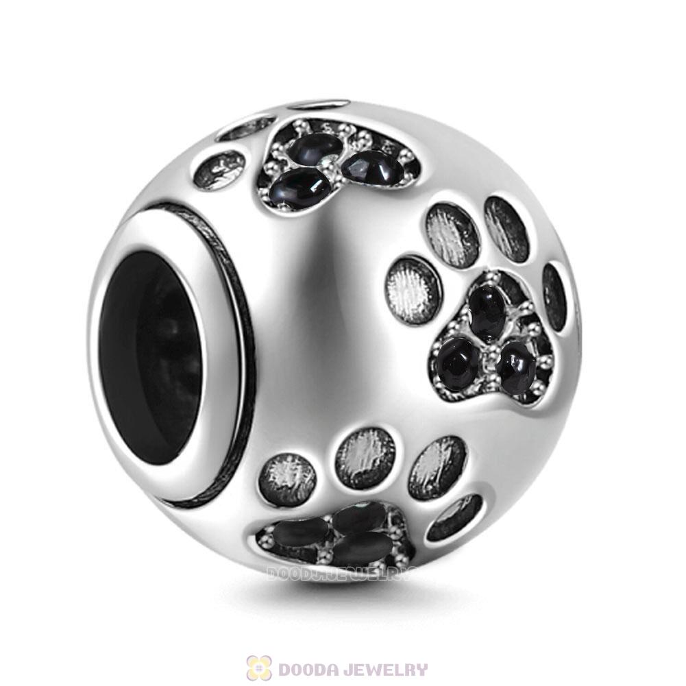 Dog Paw Print Charm Jet Crystal