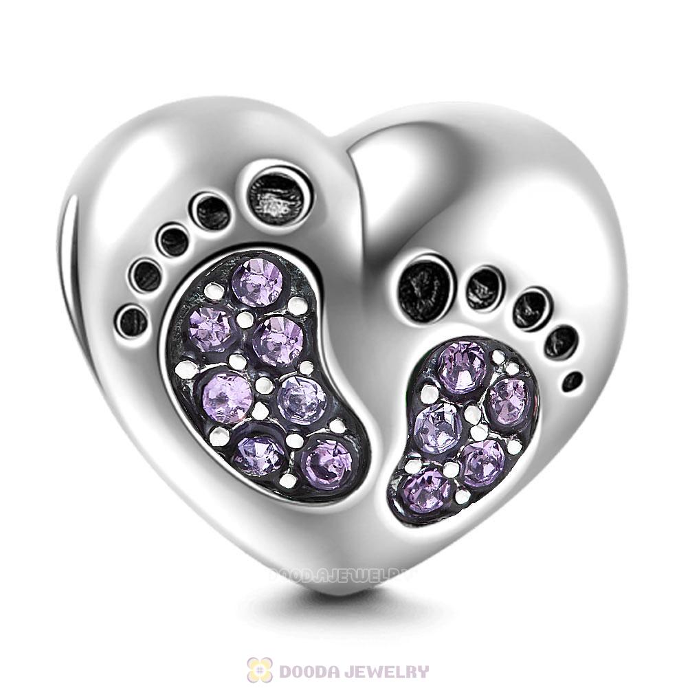 Baby Footprint Heart Charm Tanzanite Crystal