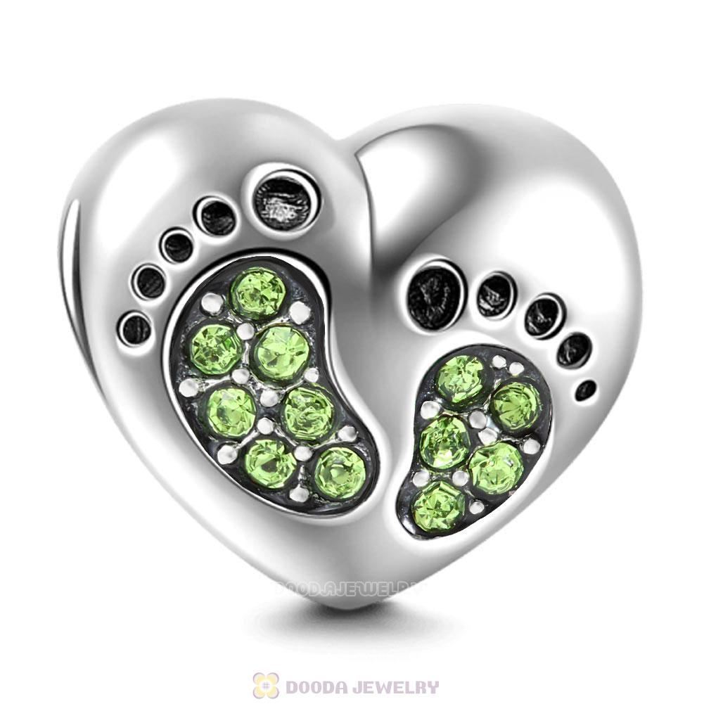 Baby Footprint Heart Charm Peridot Crystal