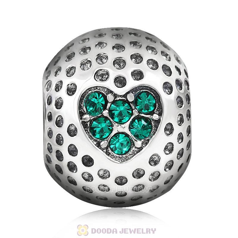 Golf Ball Charm with Emerald Crystal Love