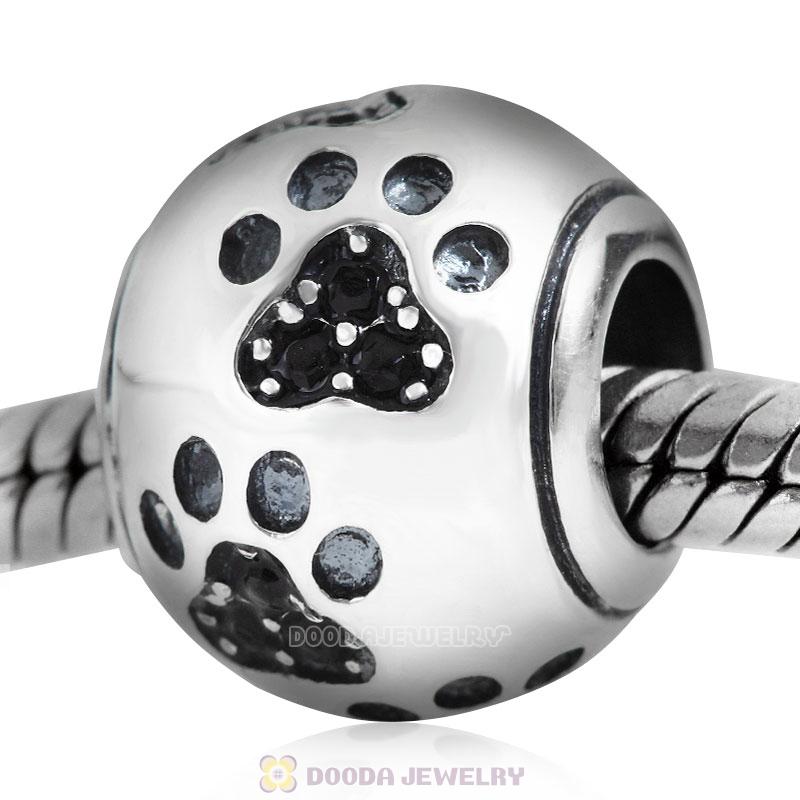 Dog Paw Print Charm Jet Crystal
